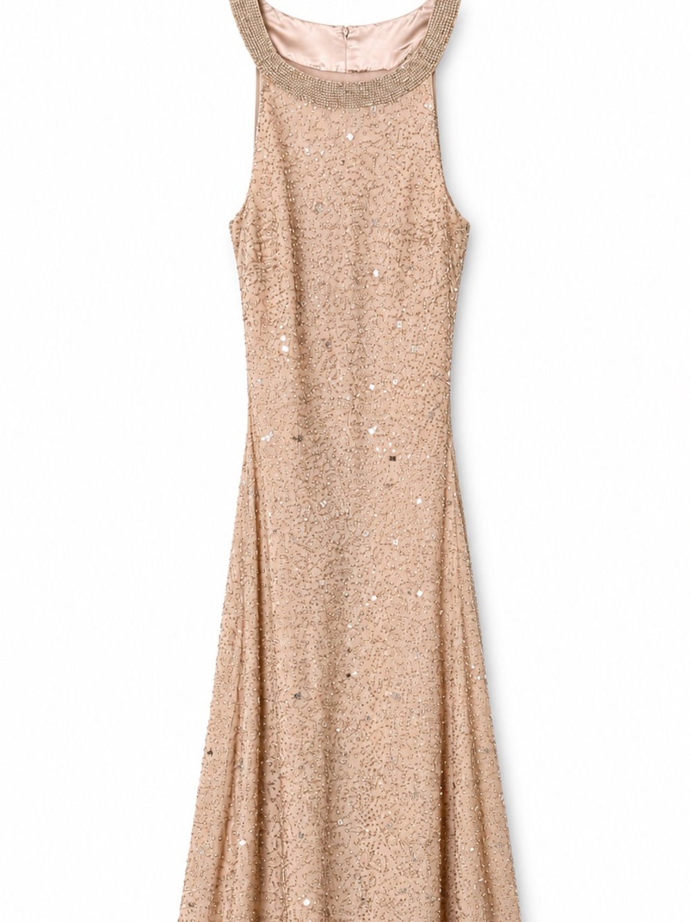 Adrianna Papell Blush Beaded Halter Evening Gown